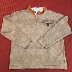 Yellowstone Dutton Ranch Faux Suede Sherpa Lined Quarter Zip Pullover Brown 2XL